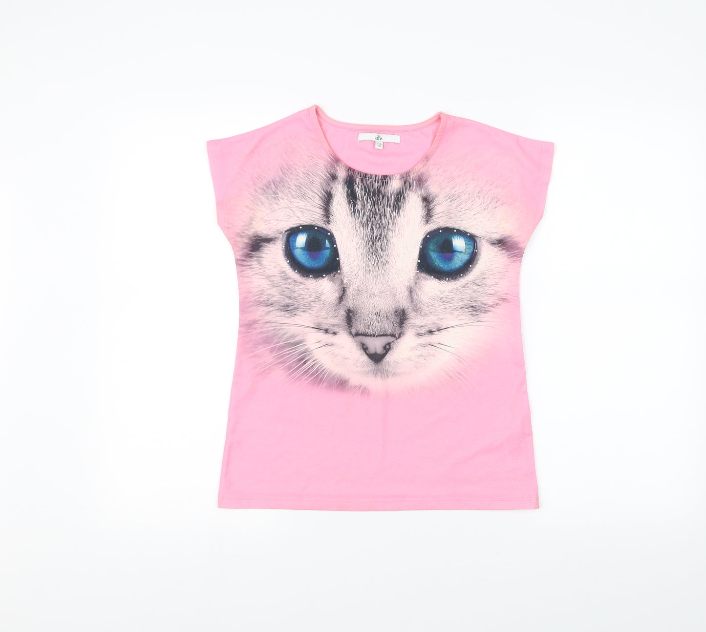 M&S Girls Pink   Basic T-Shirt Size 10-11 Years  - Cat