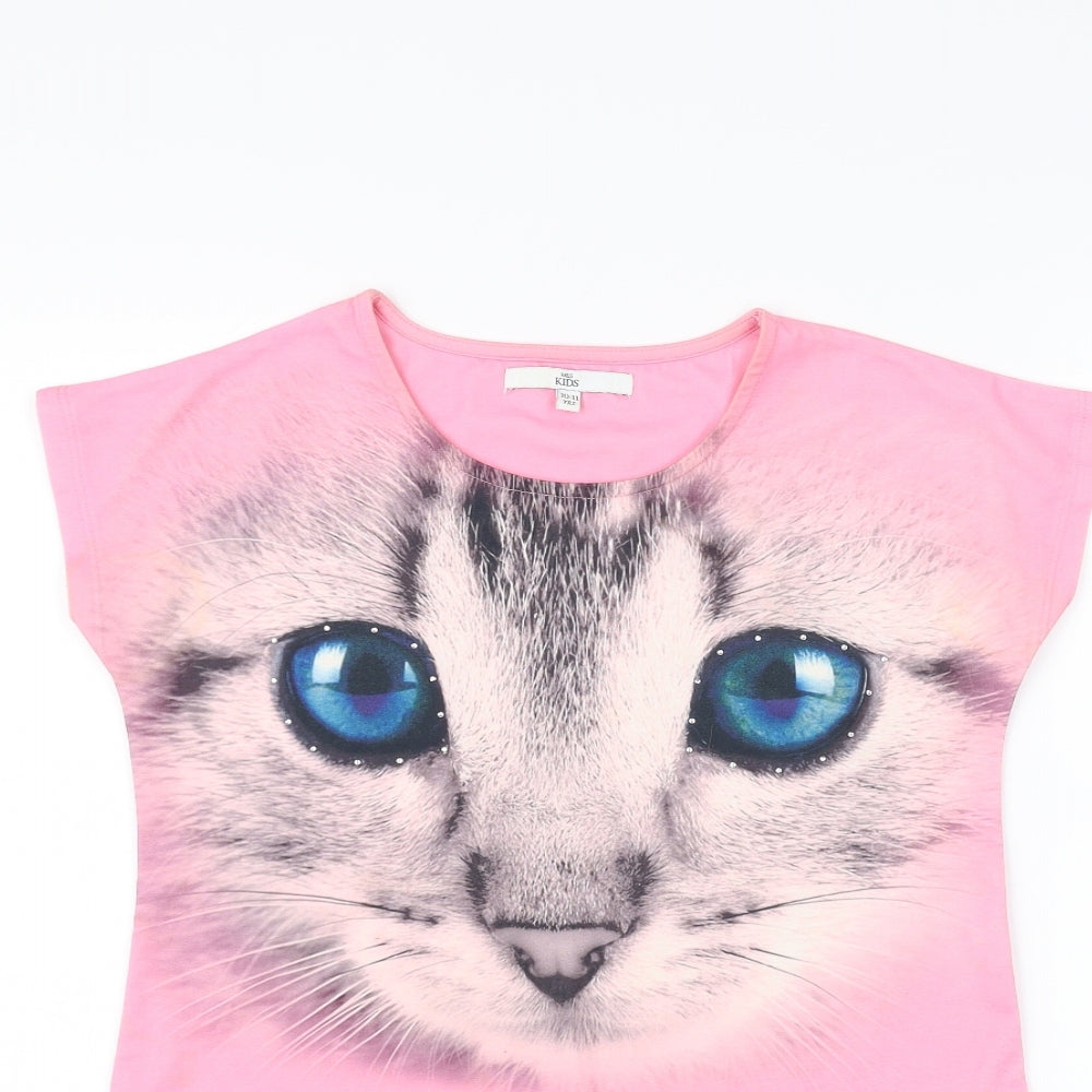M&S Girls Pink   Basic T-Shirt Size 10-11 Years  - Cat