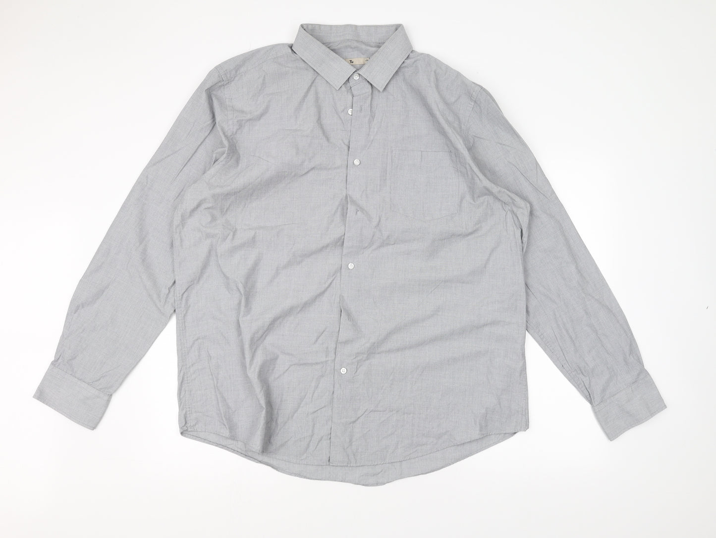 TU Mens Grey    Dress Shirt Size 17.5