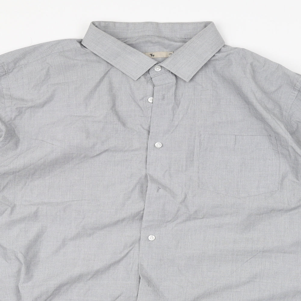 TU Mens Grey    Dress Shirt Size 17.5