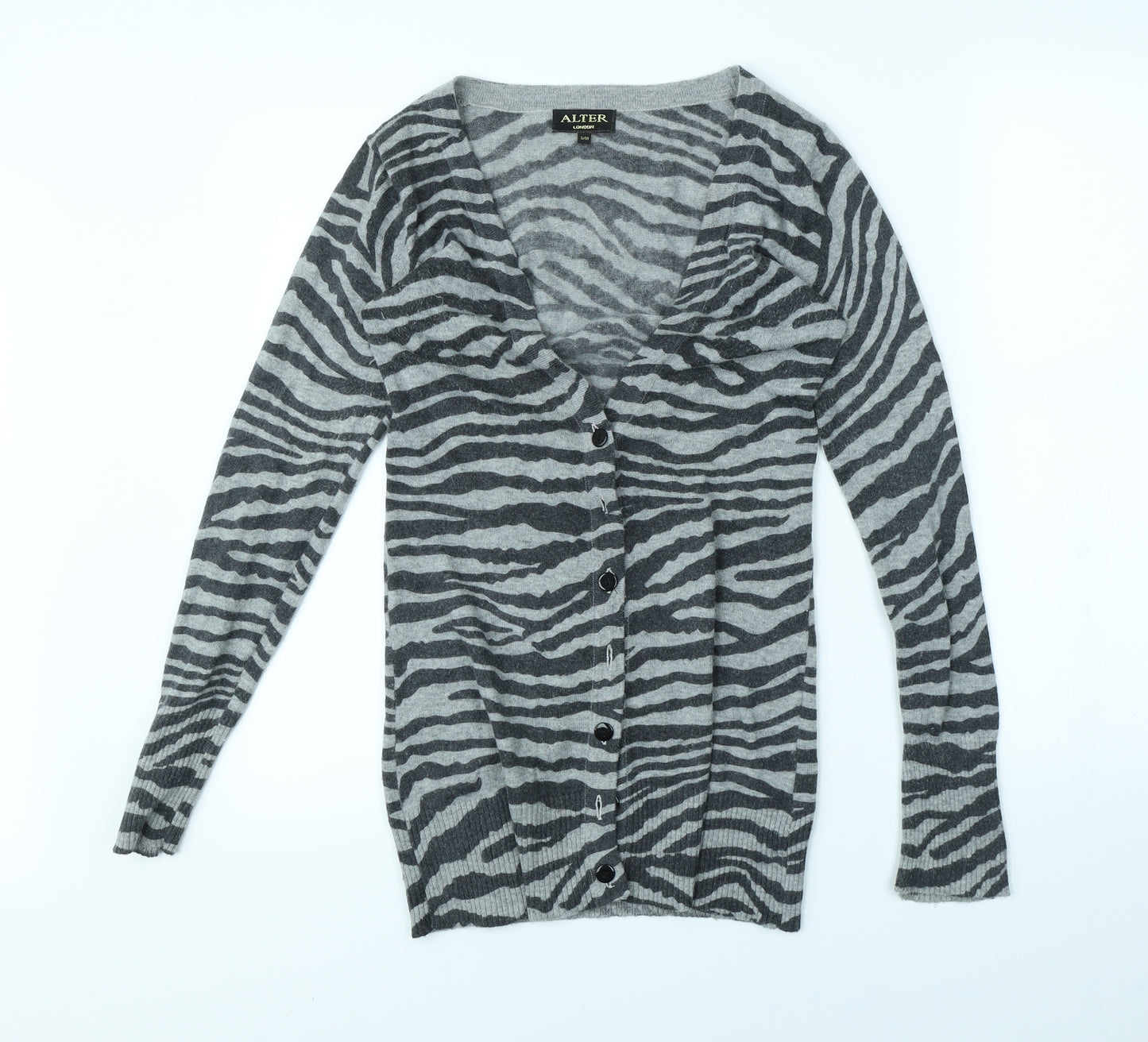 ALTER Womens Grey Animal Print  Cardigan Jumper Size S