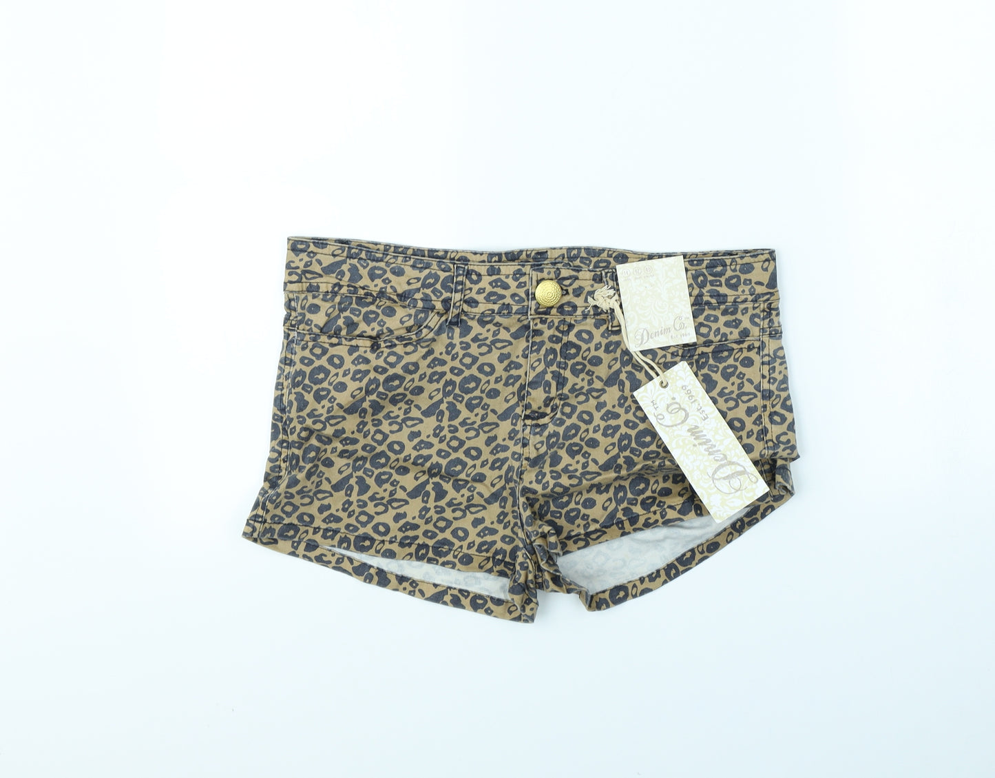 Denim & Co. Womens Brown Animal Print  Cut-Off Shorts Size 14
