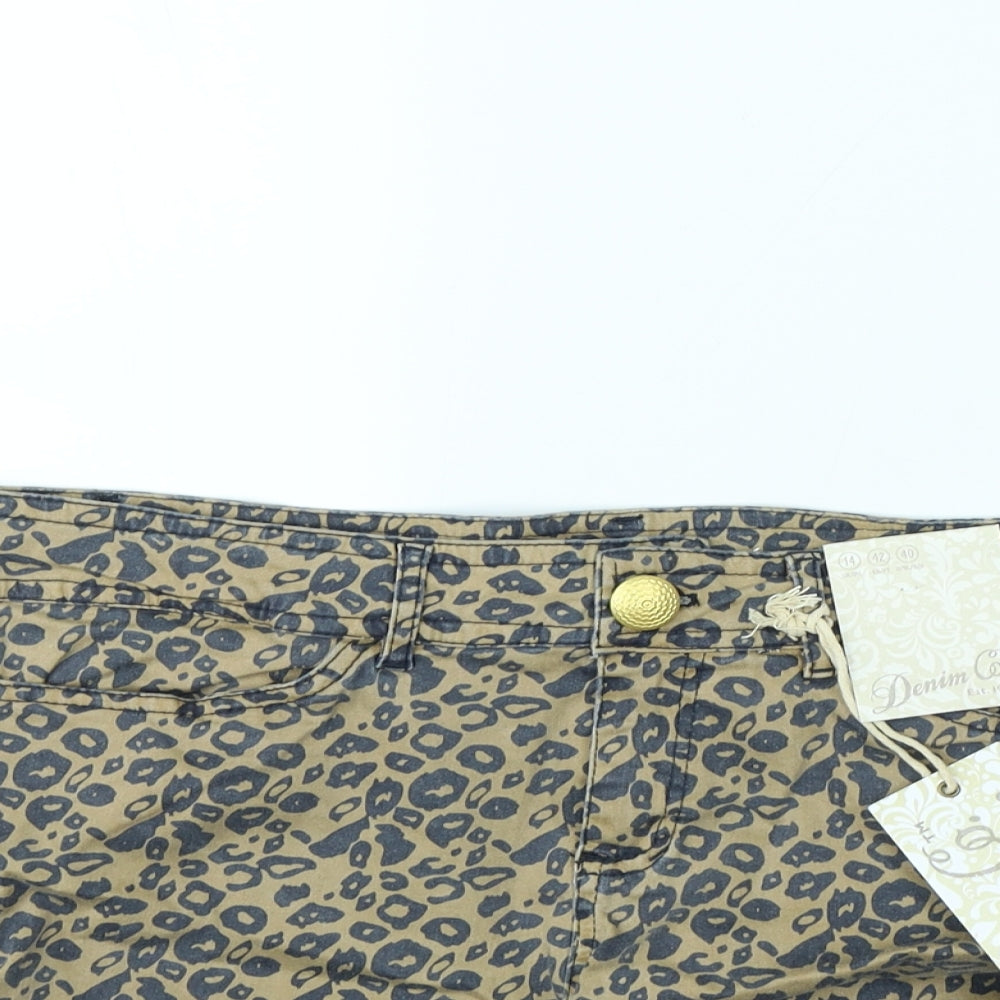 Denim & Co. Womens Brown Animal Print  Cut-Off Shorts Size 14
