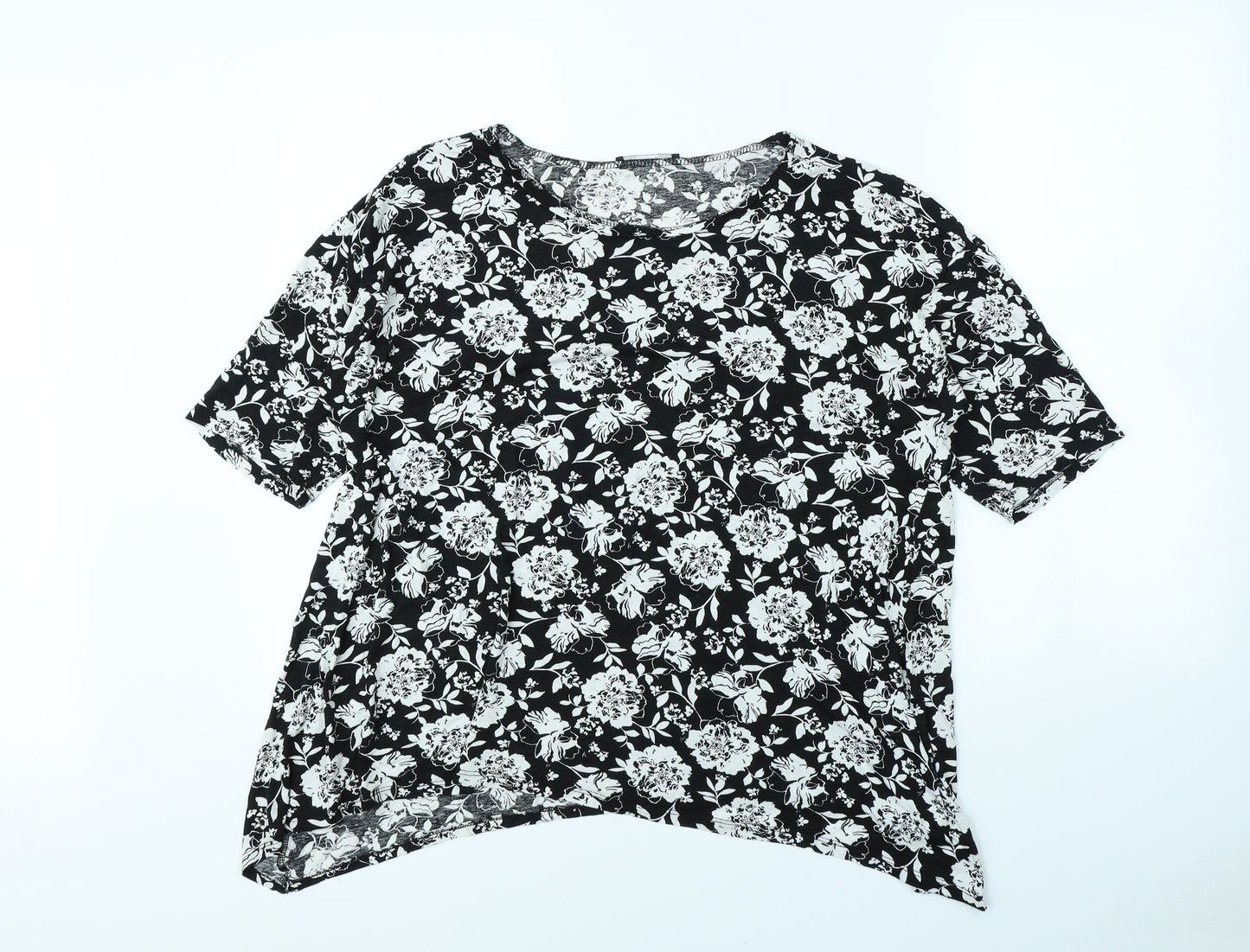 George Womens Black Floral  Basic T-Shirt Size 16
