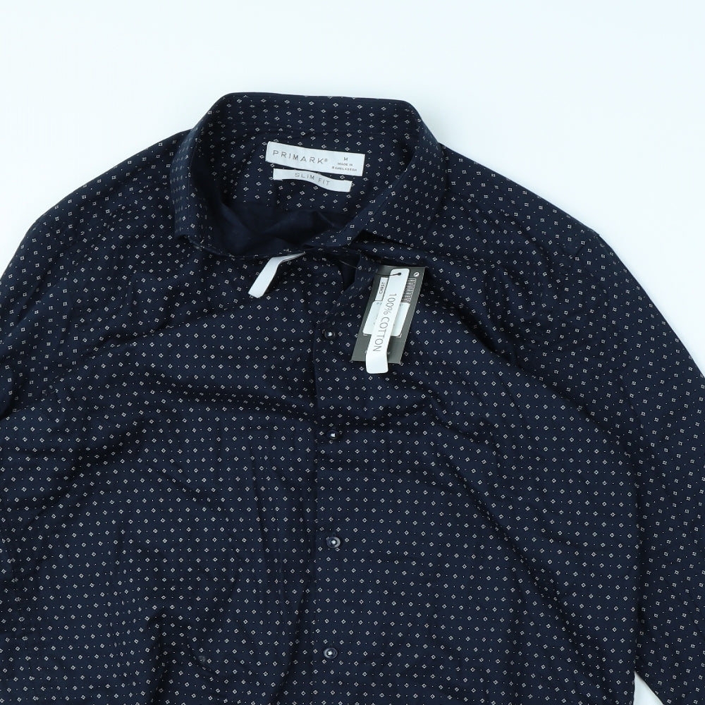 Primark Mens Blue Polka Dot   Dress Shirt Size M