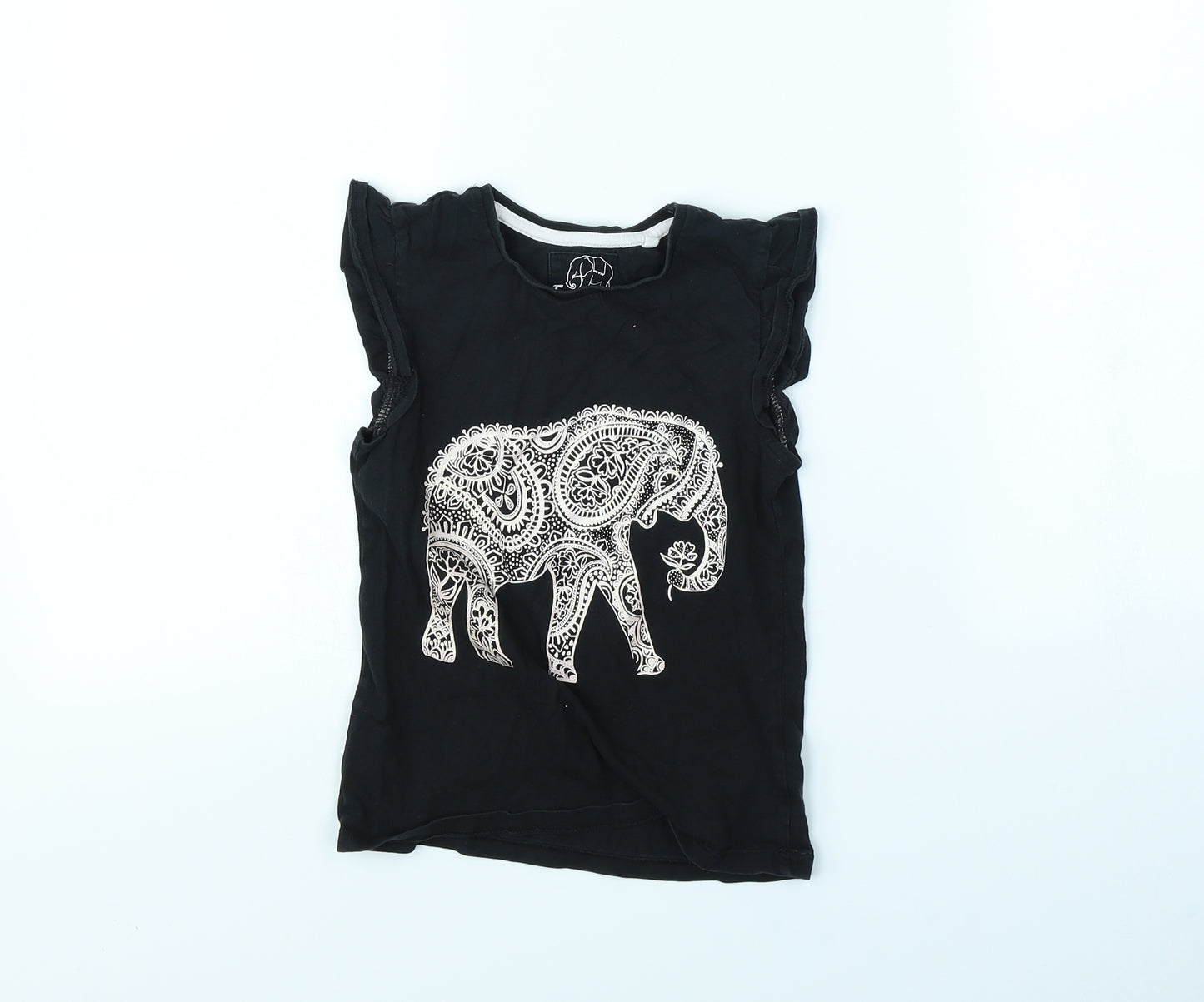 TU Girls Black   Basic T-Shirt Size 7 Years  - Elephant