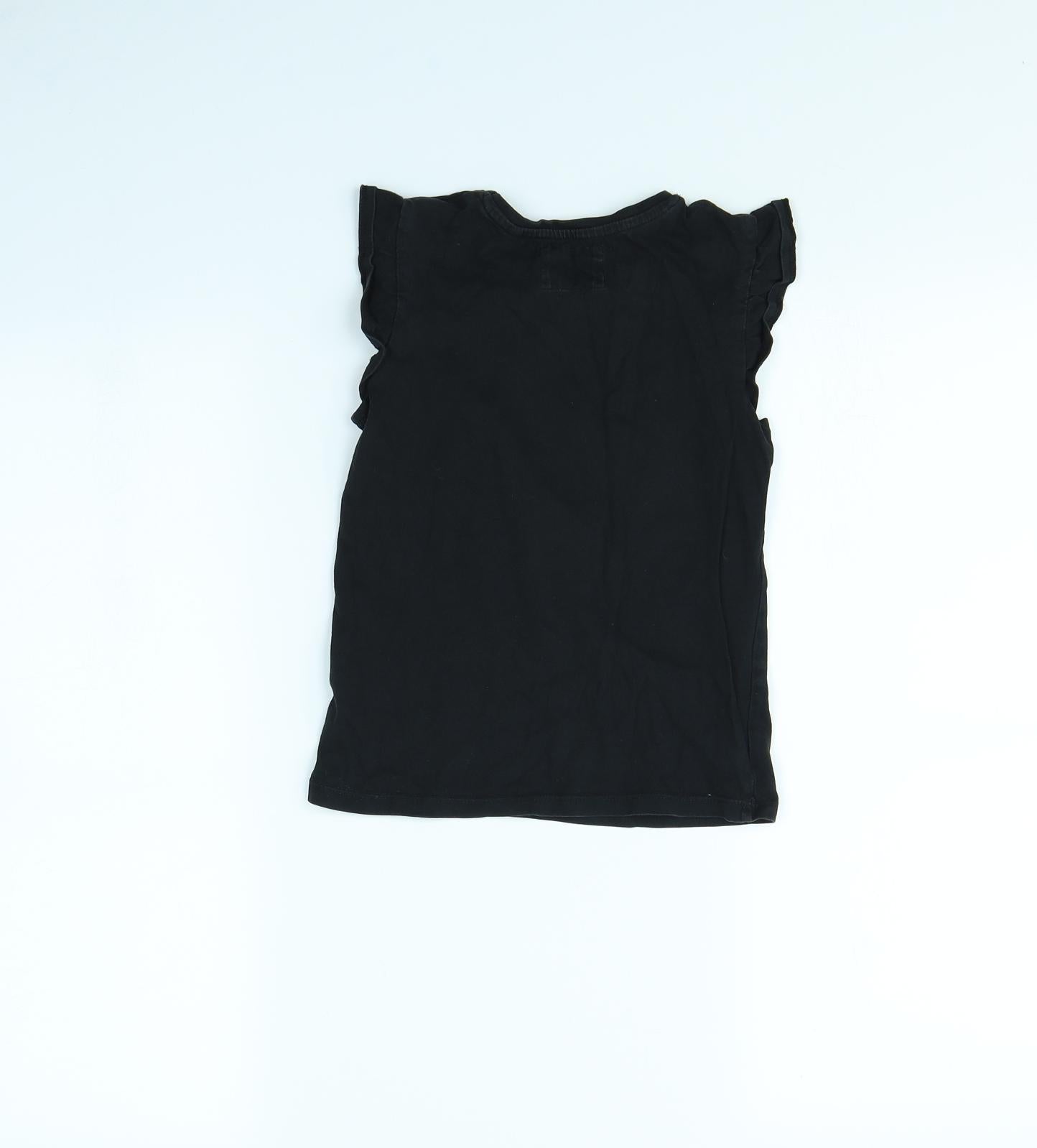 TU Girls Black   Basic T-Shirt Size 7 Years  - Elephant
