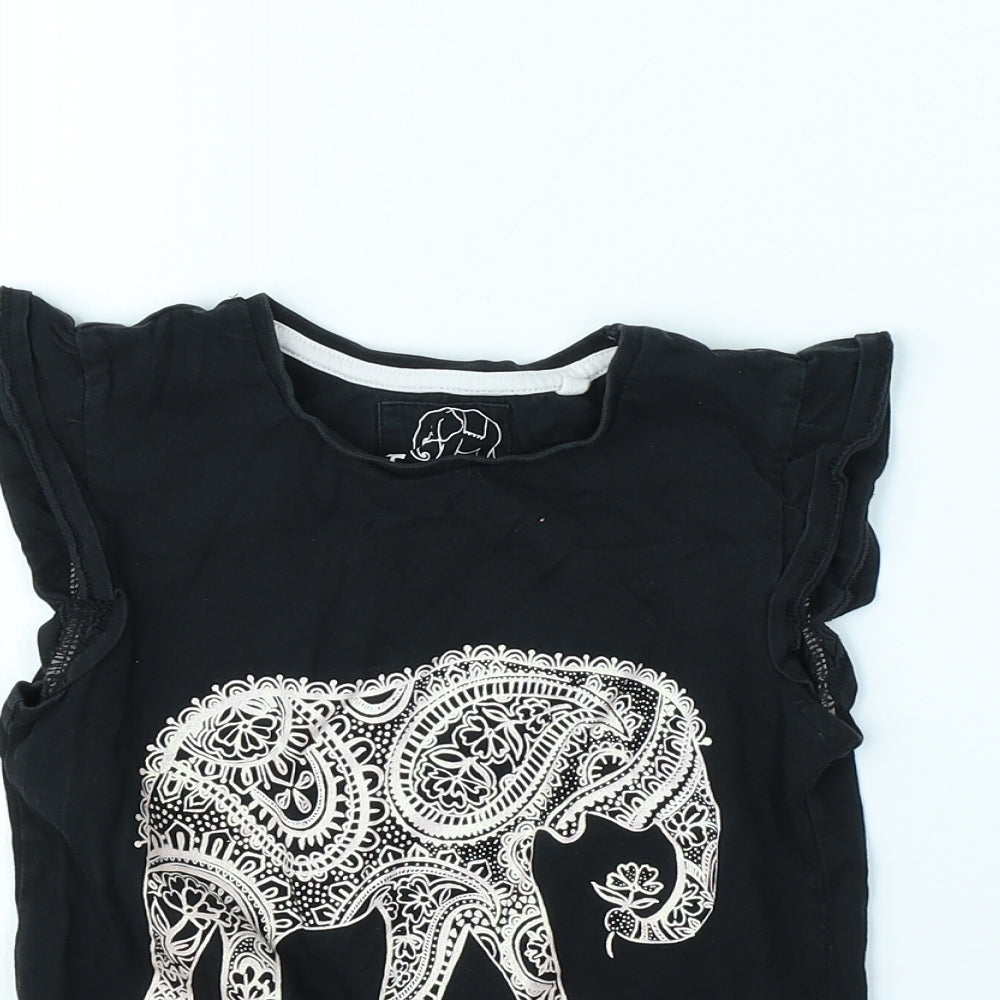 TU Girls Black   Basic T-Shirt Size 7 Years  - Elephant