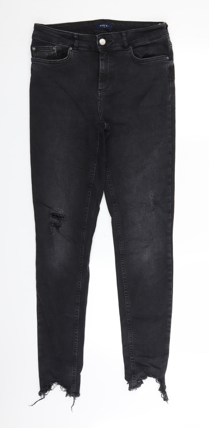 Pieces Womens Black  Denim Straight Jeans Size M L28 in
