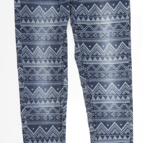 Primark Womens Blue Geometric Denim Straight Jeans Size 10 L28 in