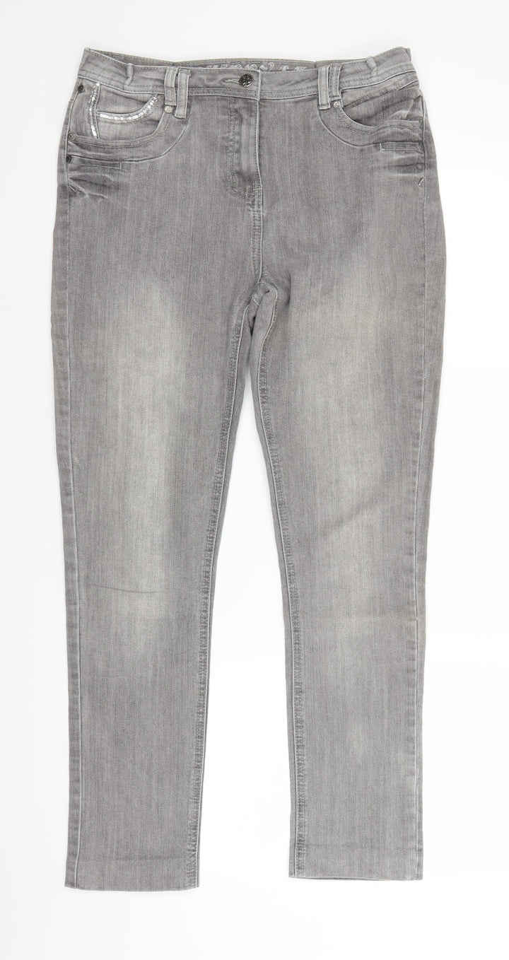 M&Co Womens Grey Denim Skinny Jeans Size 12 L26 in