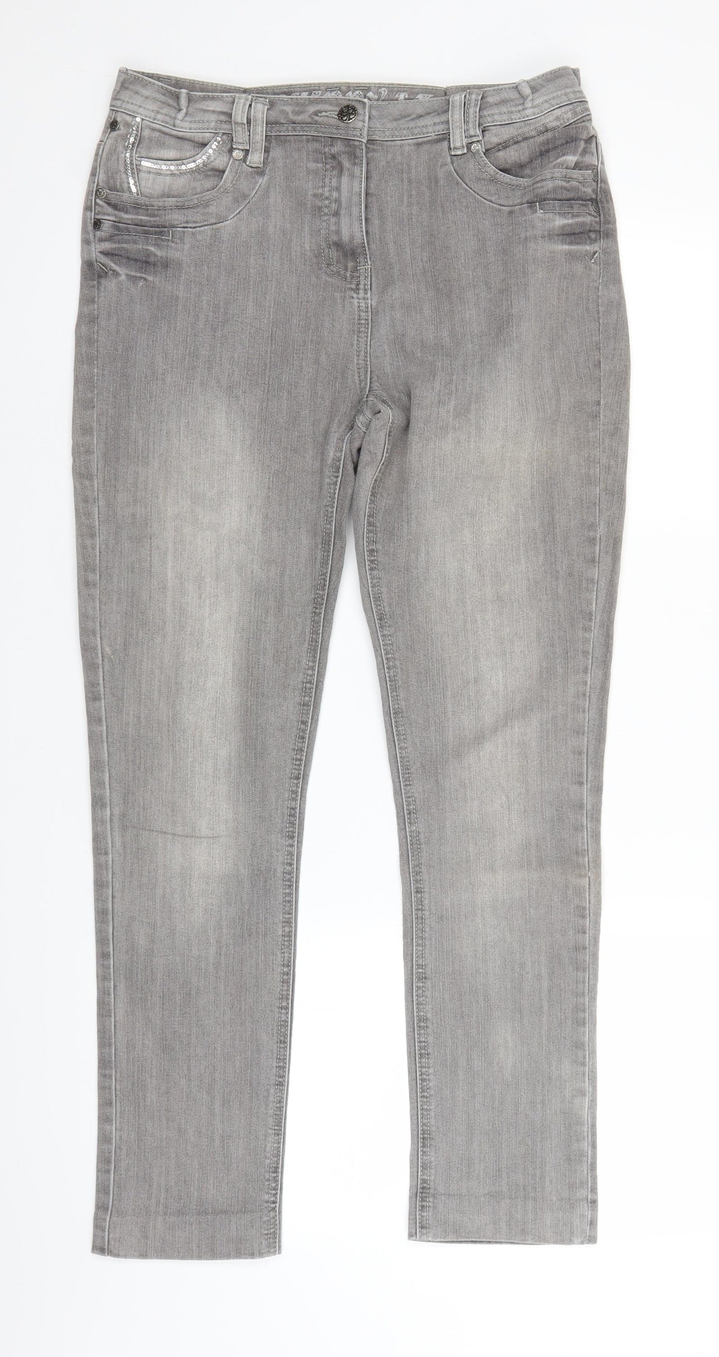 M&Co Womens Grey  Denim Skinny Jeans Size 12 L26 in