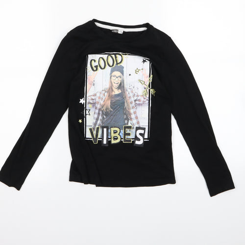 pep co Girls Black   Basic T-Shirt Size 8 Years  - good vibes