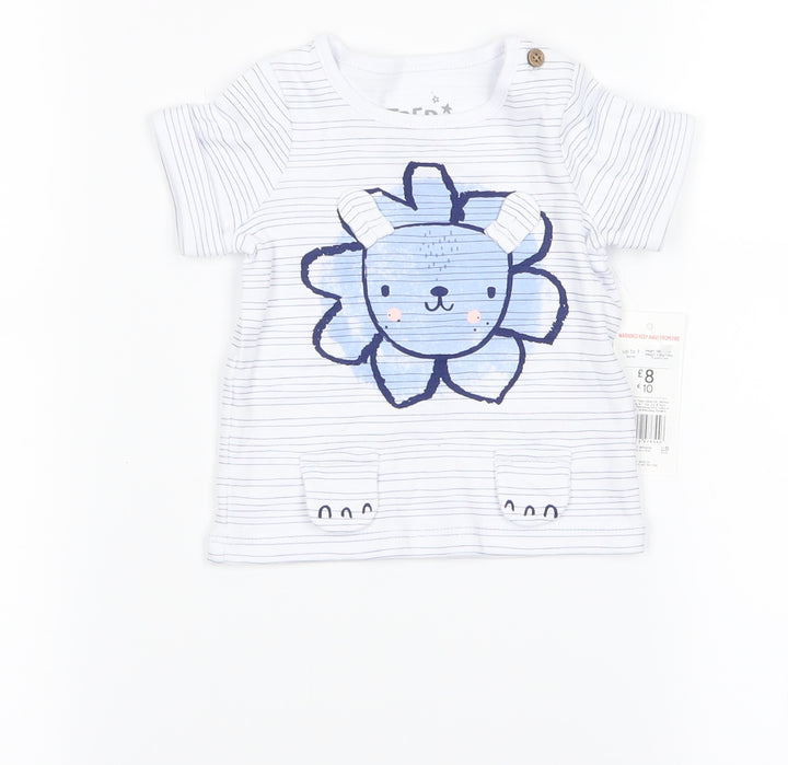 fred flo Baby White Striped Basic T-Shirt Size 0-3 Months - lion