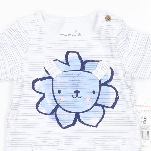 fred flo Baby White Striped  Basic T-Shirt Size 0-3 Months  - lion