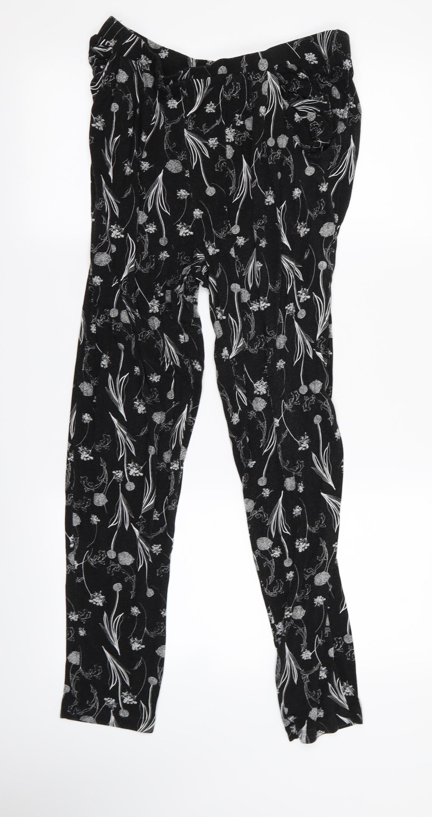 Preworn Womens Black Floral  Jogger Trousers Size 14 L24 in