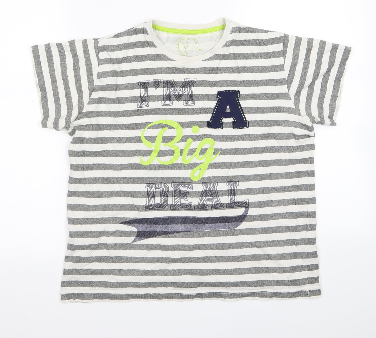 Preworn Boys White Striped  Basic T-Shirt Size 15 Years
