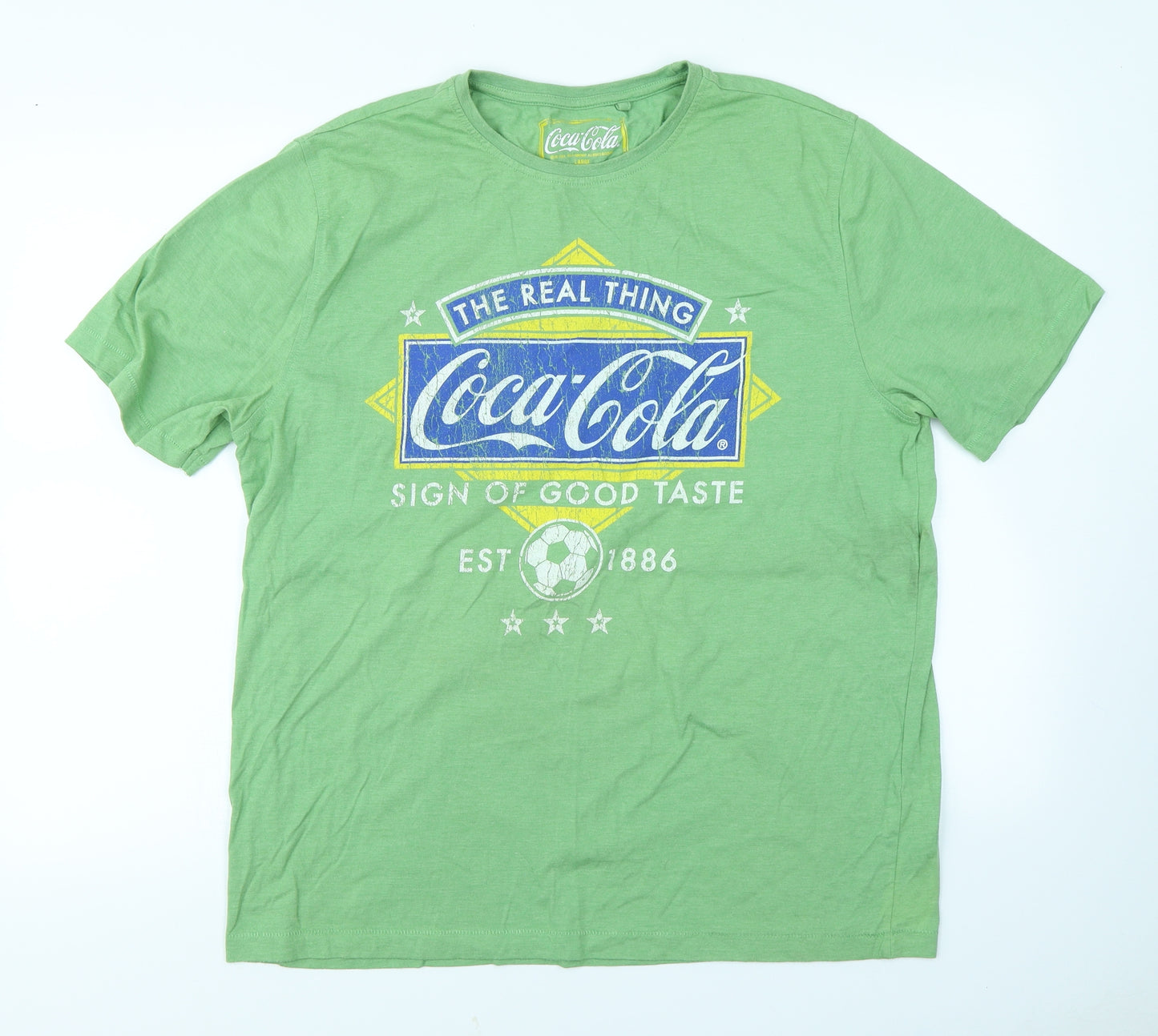 George Mens Green    T-Shirt Size L  - Coca Cola