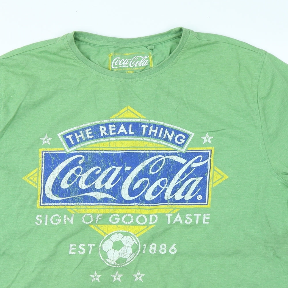 George Mens Green    T-Shirt Size L  - Coca Cola
