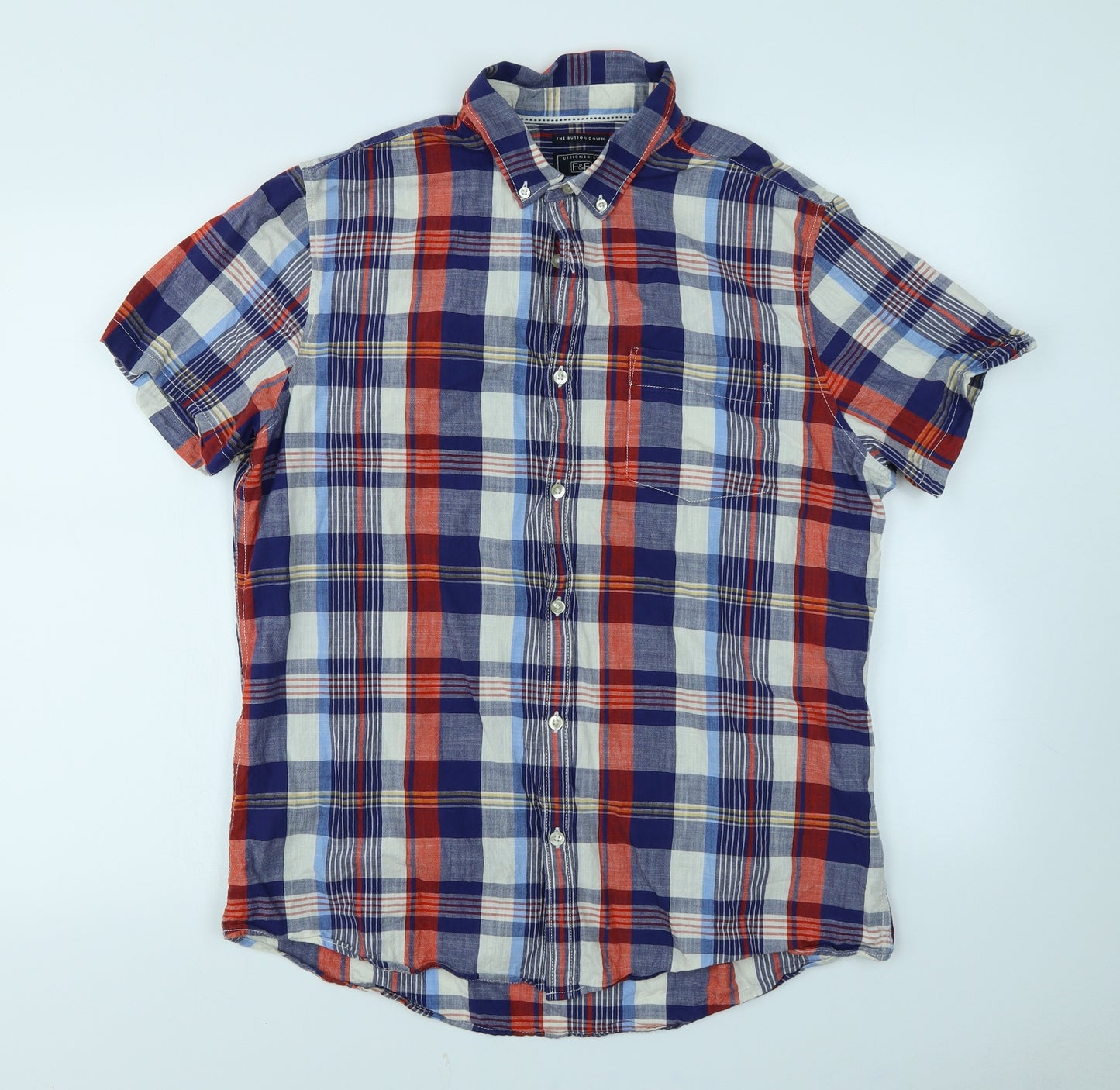 F&F Mens Blue Plaid   Button-Up Size L