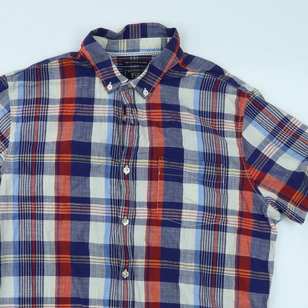 F&F Mens Blue Plaid   Button-Up Size L