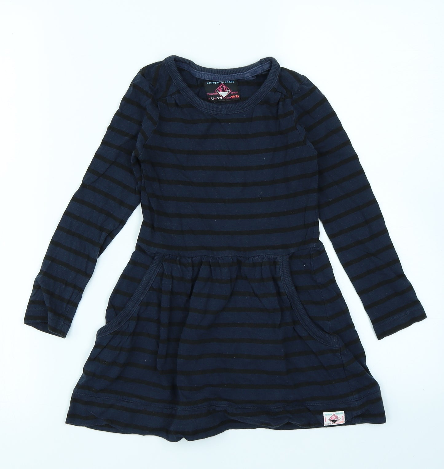 NEXT Girls Blue Striped  Skater Dress  Size 5 Years