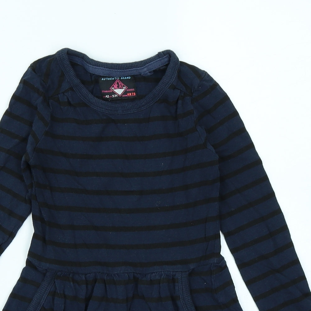 NEXT Girls Blue Striped  Skater Dress  Size 5 Years