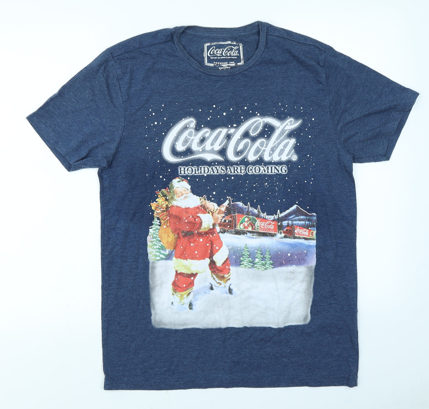 Peacocks Mens Blue    T-Shirt Size M  - Christmas Coca Cola