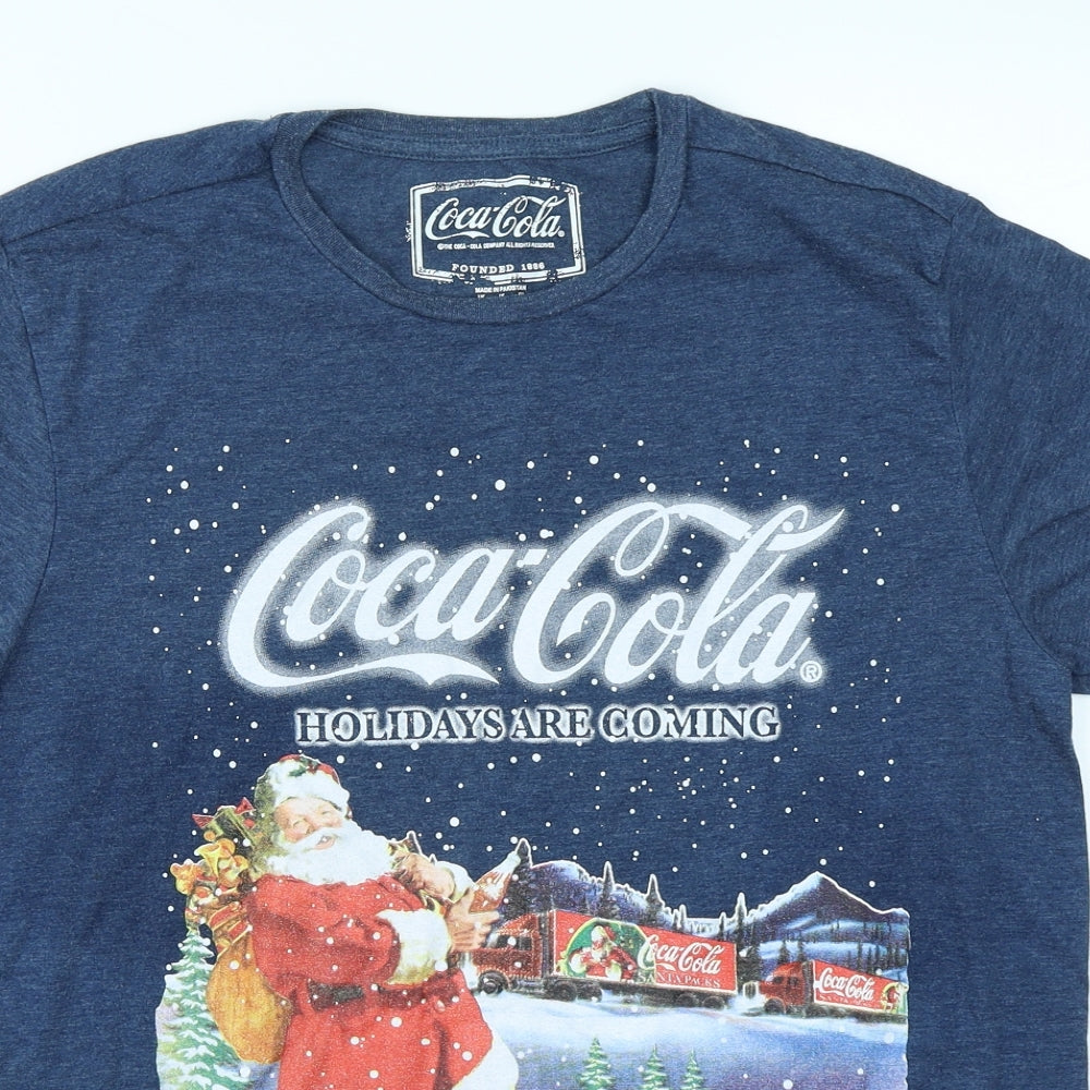 Peacocks Mens Blue    T-Shirt Size M  - Christmas Coca Cola