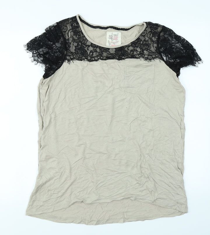 NEXT Womens Beige   Basic T-Shirt Size 16  - Lace sleeves