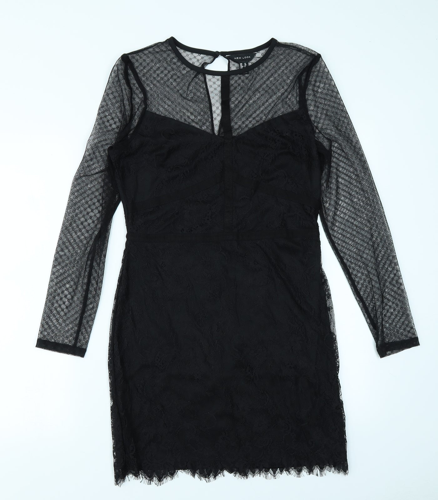New Look Womens Black   Pencil Dress  Size 12  - Mesh sleeves