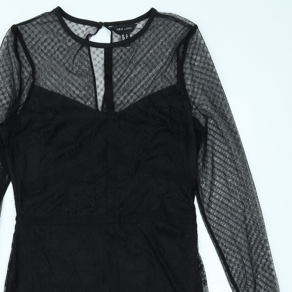 New Look Womens Black   Pencil Dress  Size 12  - Mesh sleeves