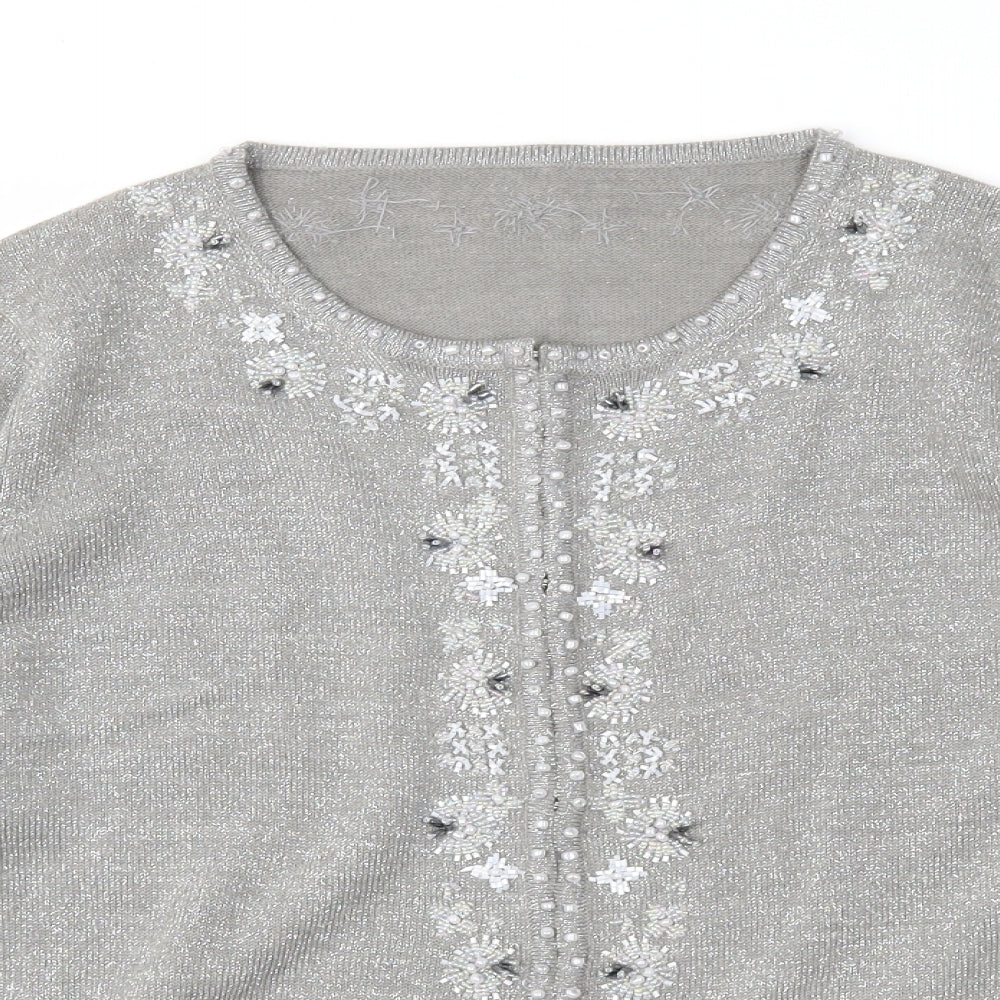 Marks and Spencer Womens Silver  Knit Cardigan Jumper Size 10
