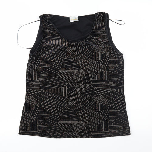 Roman Womens Black Geometric  Basic Blouse Size S
