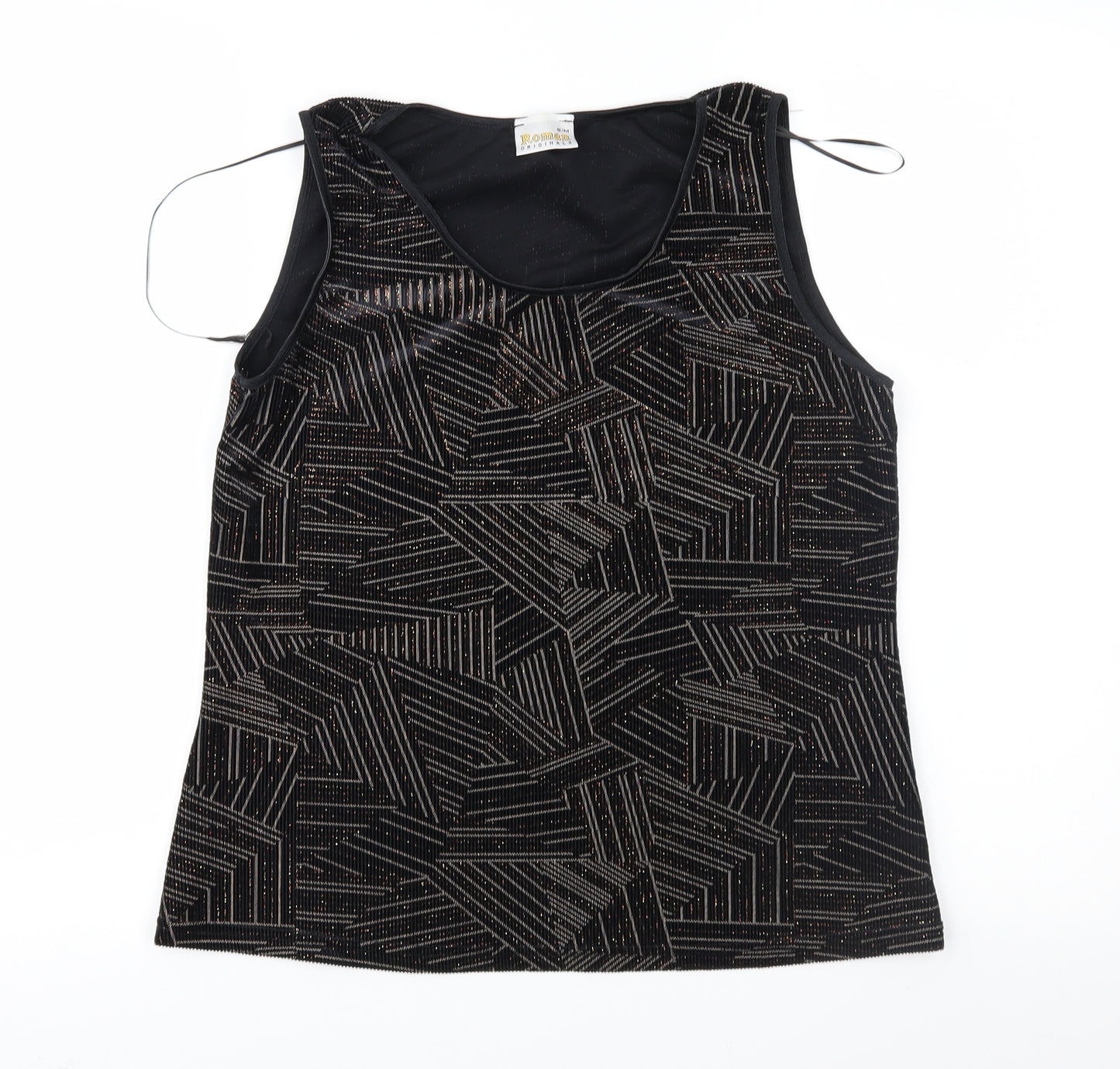 Roman Womens Black Geometric  Basic Blouse Size S