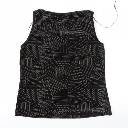 Roman Womens Black Geometric  Basic Blouse Size S