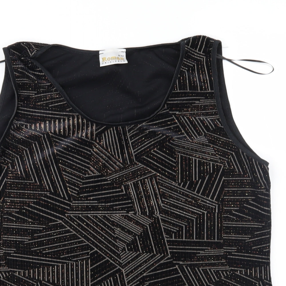Roman Womens Black Geometric  Basic Blouse Size S