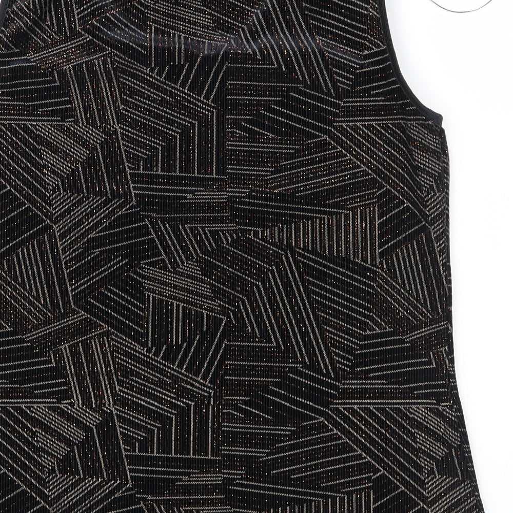 Roman Womens Black Geometric  Basic Blouse Size S
