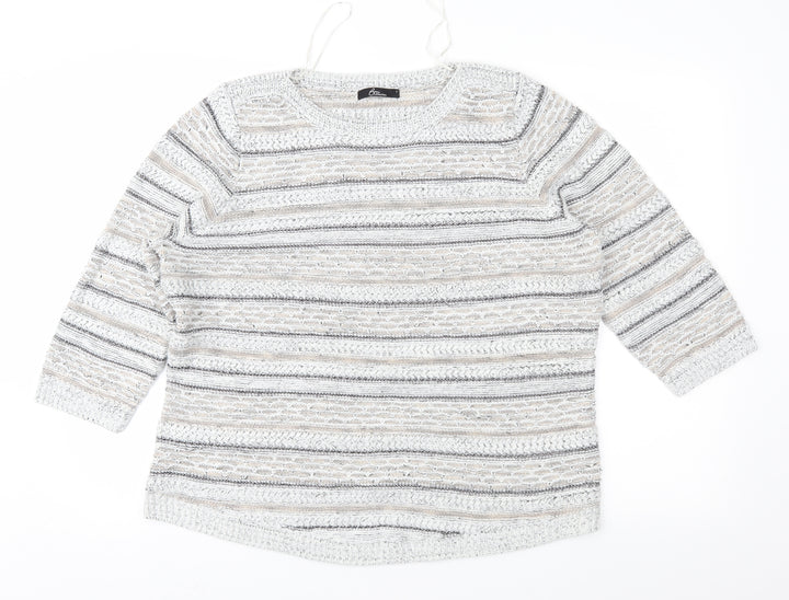 Bonmarché Womens Grey Striped Pullover Jumper Size L
