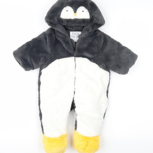 F&F Baby Grey Colourblock  Overcoat Snowsuit Size Newborn  - PENGUIN