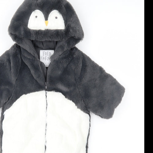 F&F Baby Grey Colourblock  Overcoat Snowsuit Size Newborn  - PENGUIN