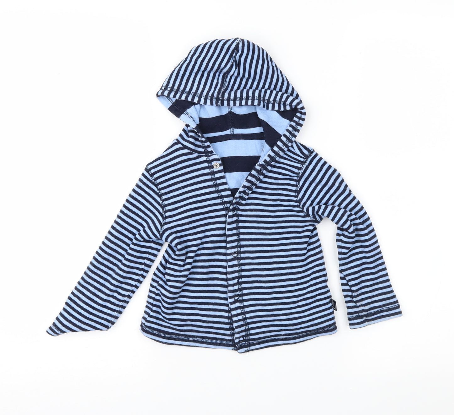 JoJo Maman Bébé Boys Blue Striped Jersey Jacket  Size 12-18 Months