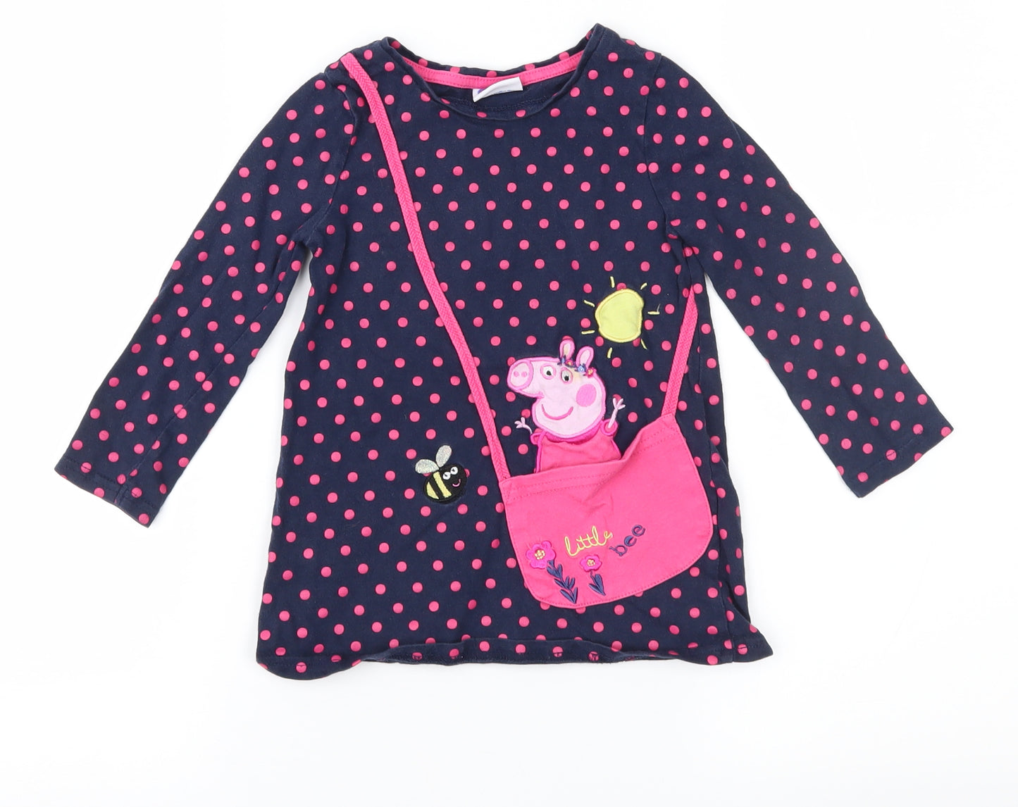 Peppa Pig Girls Blue Polka Dot Jersey T-Shirt Dress  Size 2-3 Years  - Peppa Pig