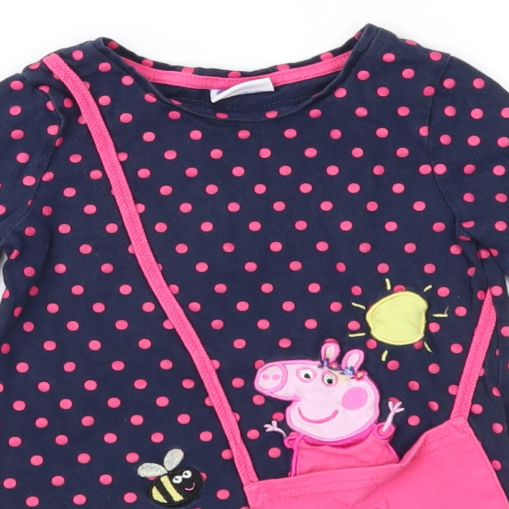 Peppa Pig Girls Blue Polka Dot Jersey T-Shirt Dress  Size 2-3 Years  - Peppa Pig