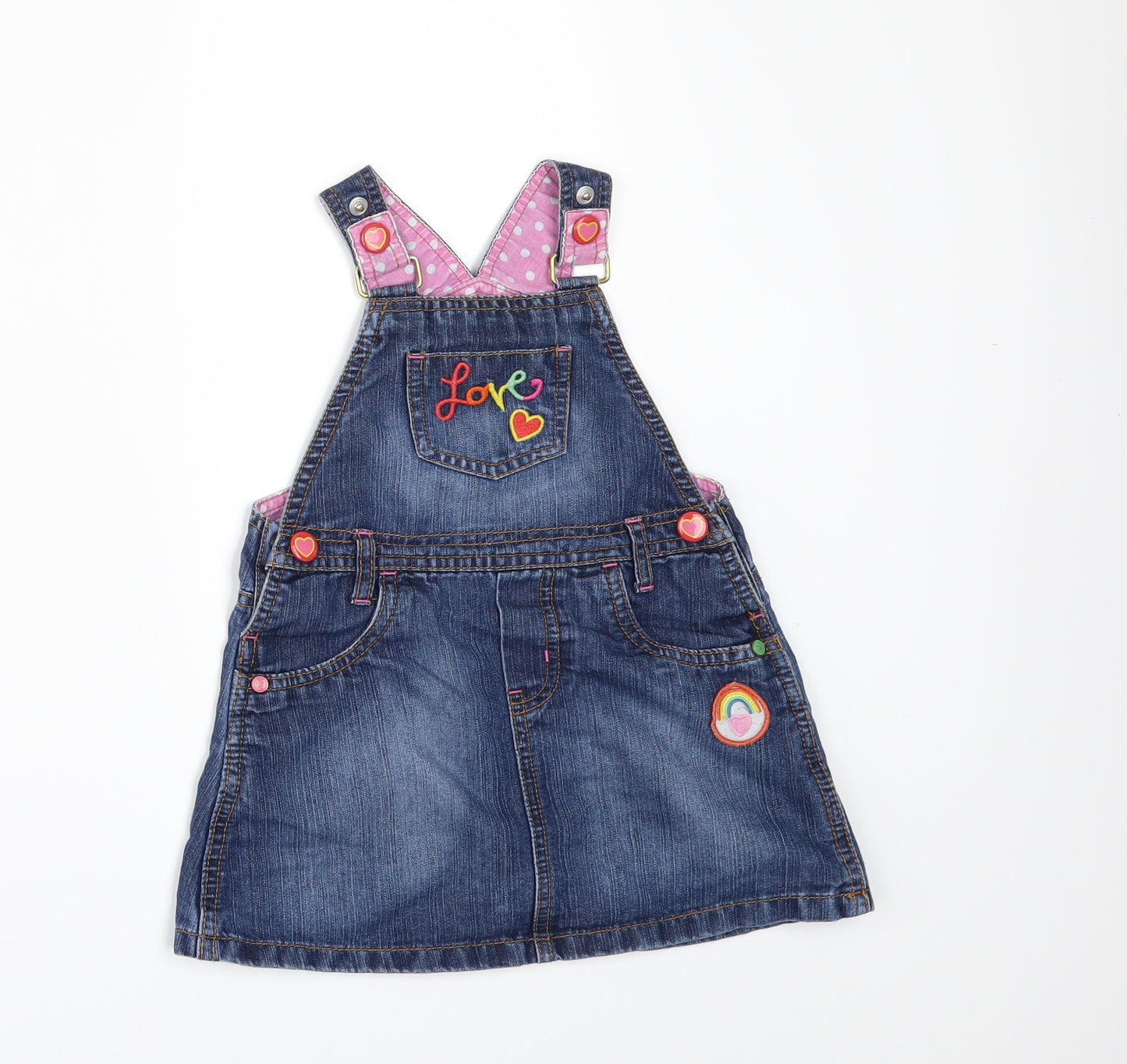 Mothercare Girls Blue  Denim Pinafore/Dungaree Dress  Size 12-18 Months