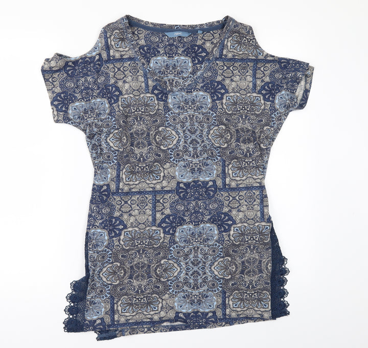 NEXT Womens Blue Geometric Basic T-Shirt Size 6 - COLD SHOULDER
