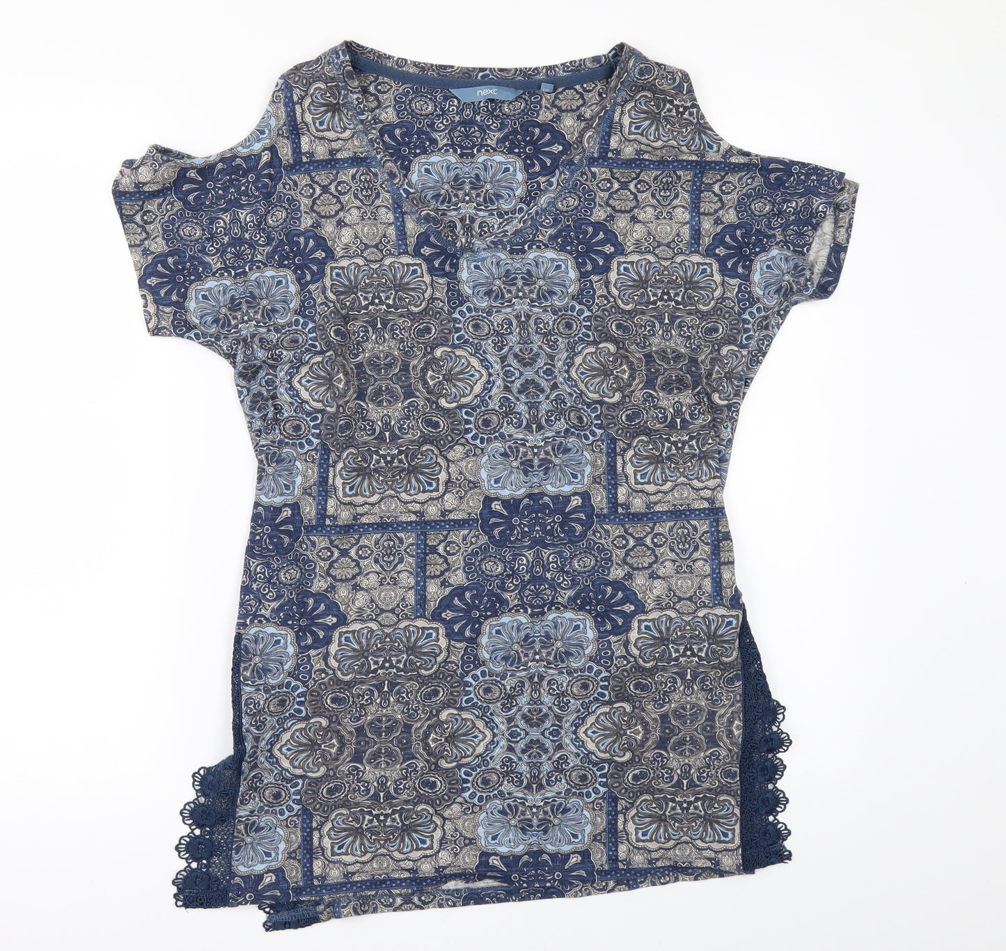 NEXT Womens Blue Geometric  Basic T-Shirt Size 6  - COLD SHOULDER