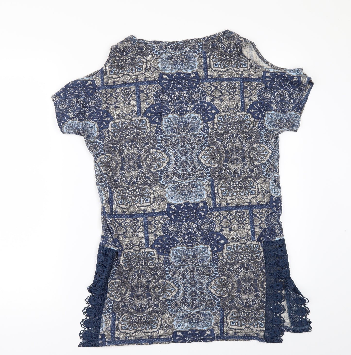 NEXT Womens Blue Geometric  Basic T-Shirt Size 6  - COLD SHOULDER
