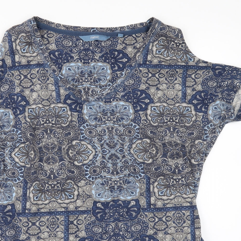 NEXT Womens Blue Geometric  Basic T-Shirt Size 6  - COLD SHOULDER