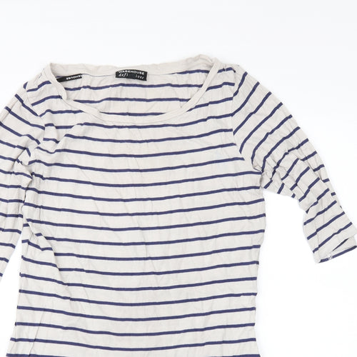Warehouse Womens Beige Striped  Basic T-Shirt Size 10